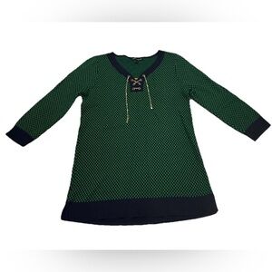 Cable & Gauge Green and Navy Lace-up Sweater Women's Size S